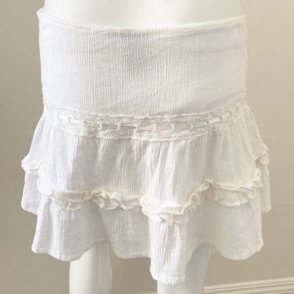 ASOS Brand Collusion White Gauzy Ruffled Tiered Mini Skirt UK 12 US 8 Festival - Picture 5 of 6